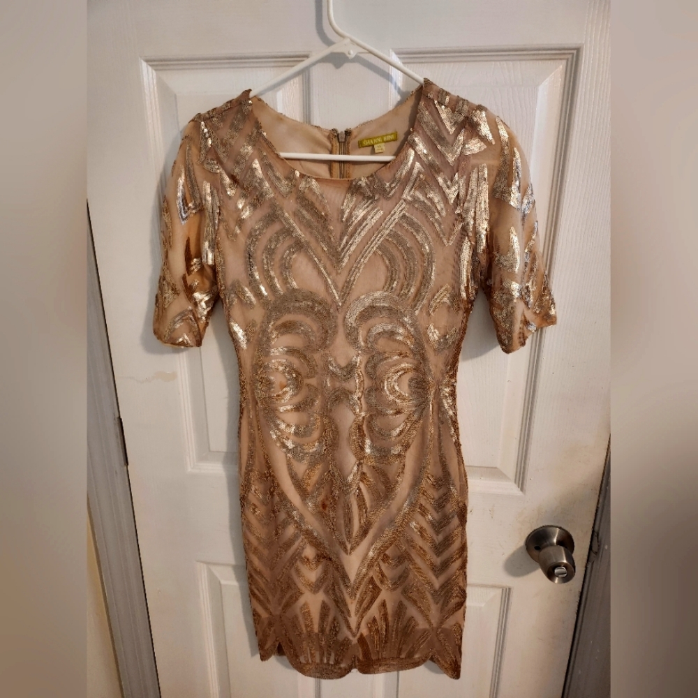 Gianni Bini Extra Small Cream Sequined Cocktail Dress